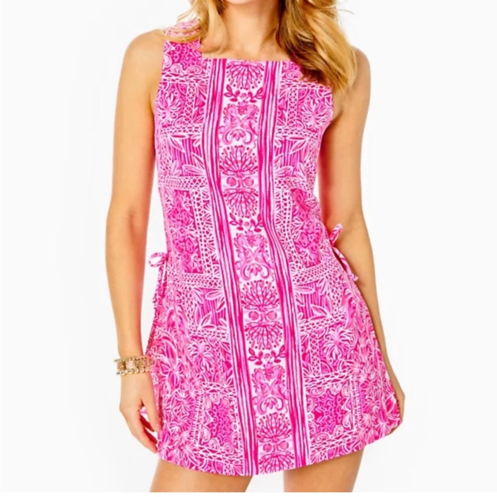 Lilly Pulitzer Donna Square Neck Romper Pinata pink New Blooms on Block